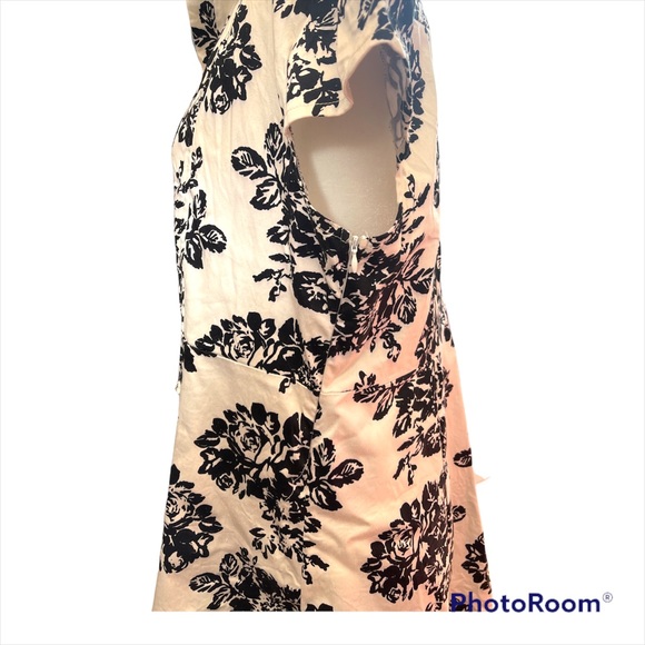 Bi.Tencon Women's Vintage White Black Floral Print A-Line Cap Sleeve Dress - Picture 5 of 9